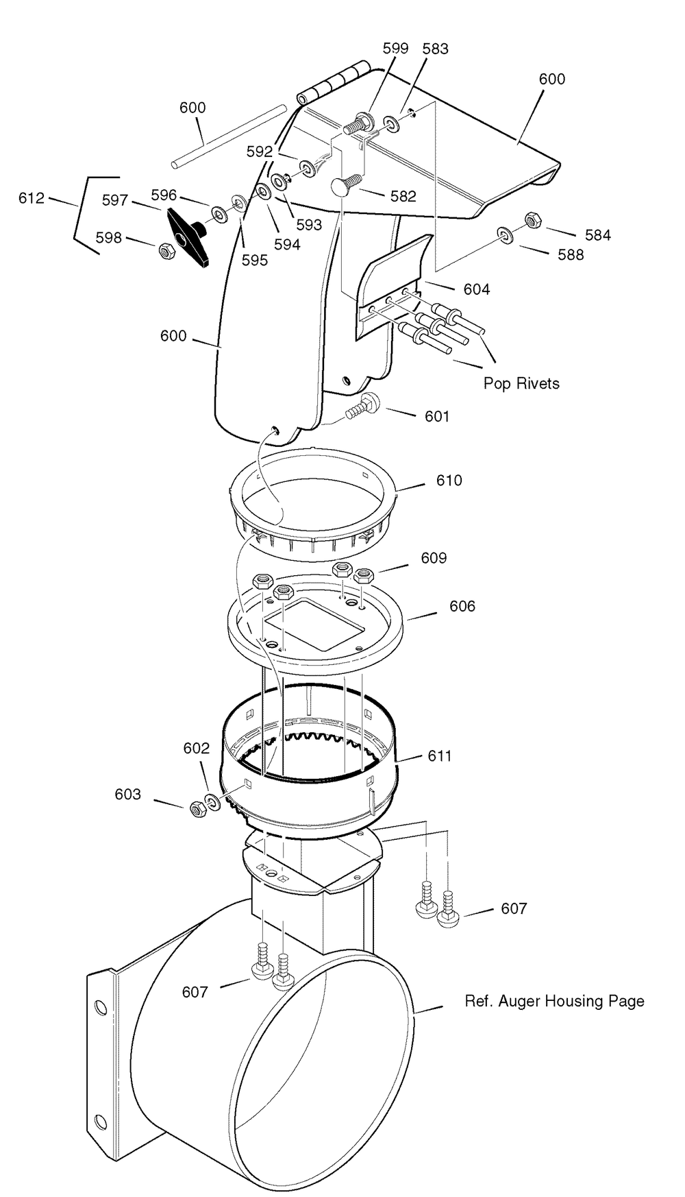 Discharge Chute Diagram and Parts List for 626752X16A-ST7526 2006 Briggs and Stratton Snow Blower